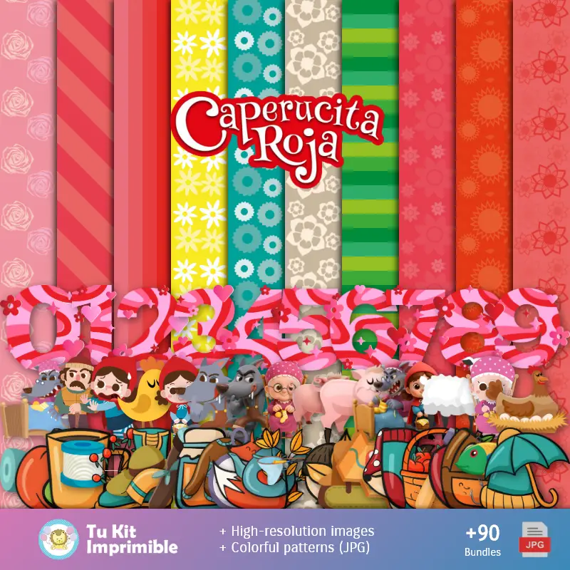 Patrones y Texturas La Caperucita Roja y El Lobo - Kits de Scrapbook y Fiestas