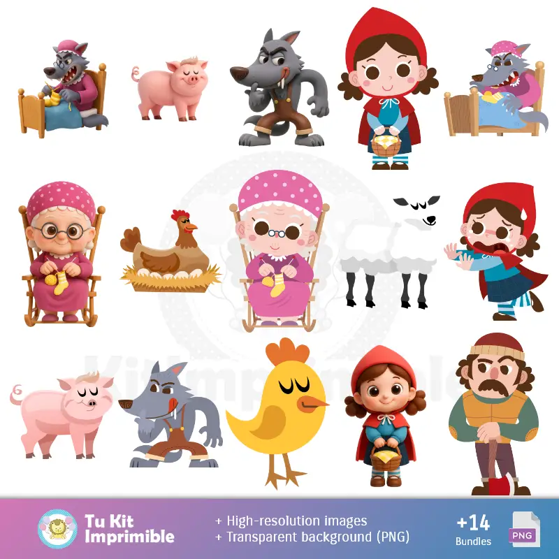 Personajes | Patrones y Texturas La Caperucita Roja y El Lobo - Kits de Scrapbook y Fiestas