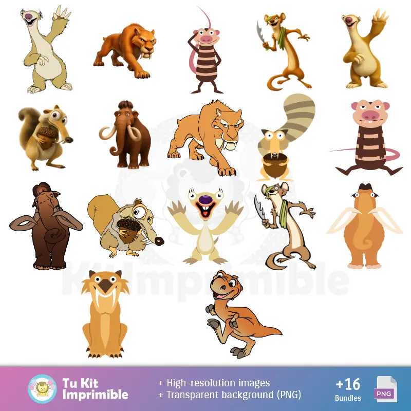 Personajes | Patrones y Texturas La Era de Hielo - Kits de Scrapbook y Fiestas