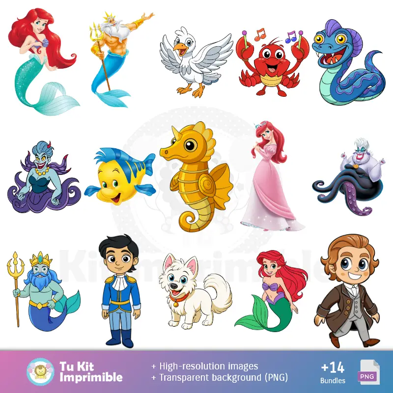Personajes | Patrones y Texturas La Sirenita Ariel - Kits de Scrapbook y Fiestas