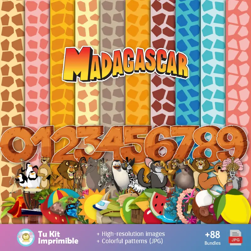 Patrones y Texturas Madagascar - Kits de Scrapbook y Fiestas