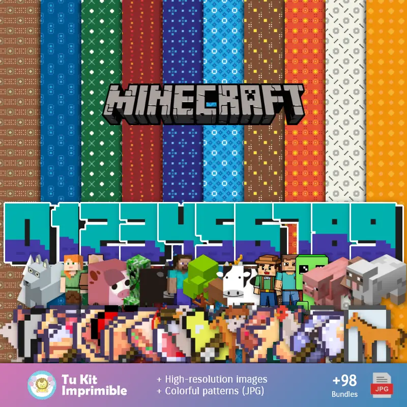 Patrones y Texturas Minecraft - Kits de Scrapbook y Fiestas