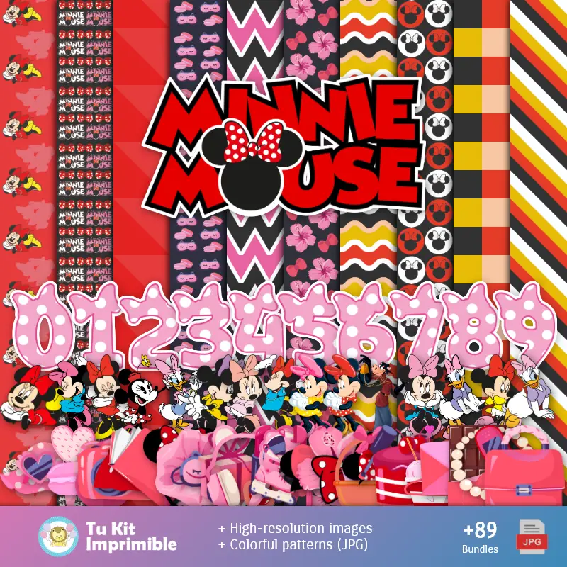 Patrones y Texturas Minnie Mouse - Kits de Scrapbook y Fiestas