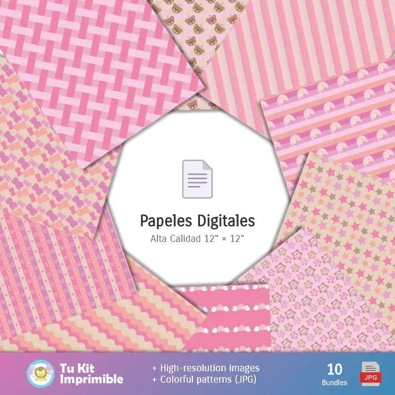 Collages | Patrones y Texturas Osita Rosa - Kits de Scrapbook y Fiestas