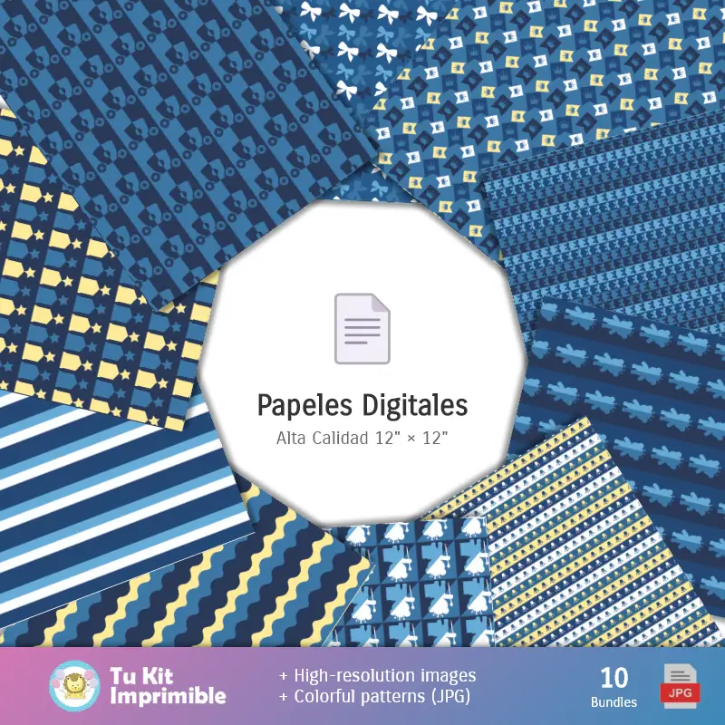 Collages | Patrones y Texturas Osito Príncipe Azul - Kits de Scrapbook y Fiestas