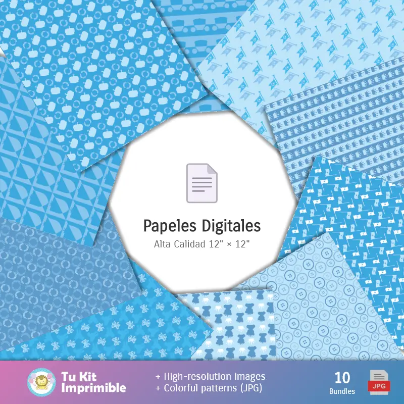 Collages | Patrones y Texturas Osito Príncipe Celeste - Kits de Scrapbook y Fiestas