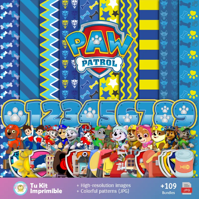 Patrones y Texturas Paw Patrol Patrulla Canina - Kits de Scrapbook y Fiestas