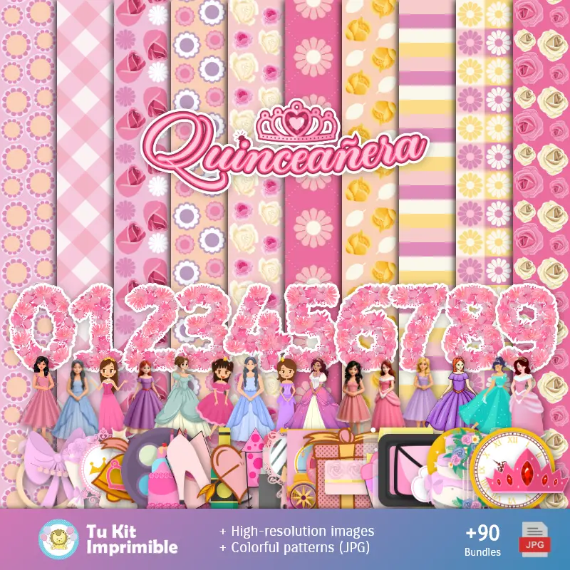 Patrones y Texturas Quinceañera - Kits de Scrapbook y Fiestas