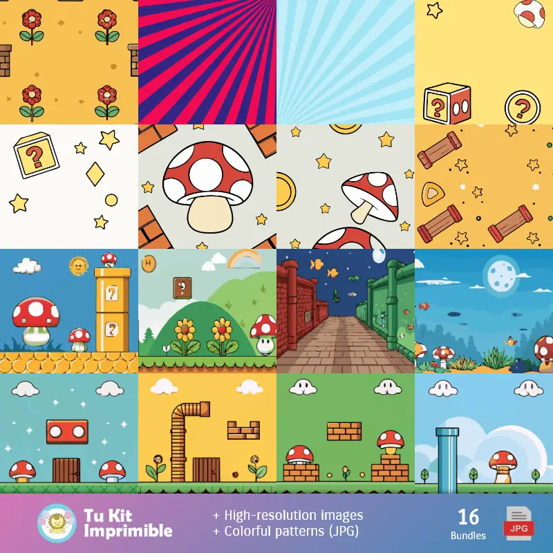 Fondos | Patrones y Texturas Super Mario Bros - Kits de Scrapbook y Fiestas