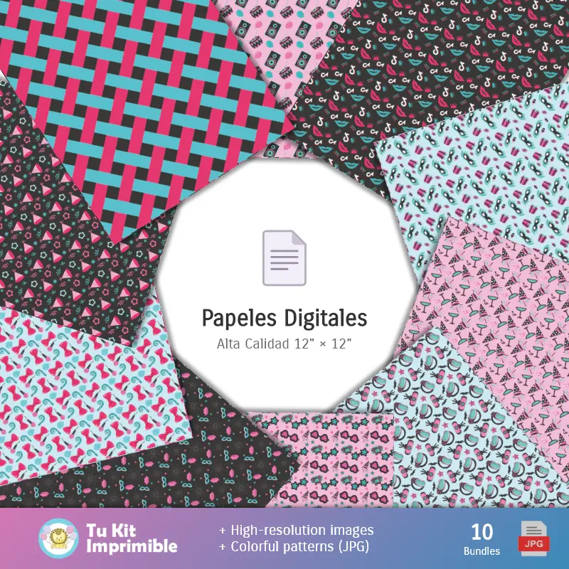 Collages | Patrones y Texturas TikTok Party - Kits de Scrapbook y Fiestas