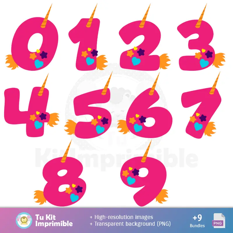 Números Temáticos | Patrones y Texturas Unicornios - Kits de Scrapbook y Fiestas