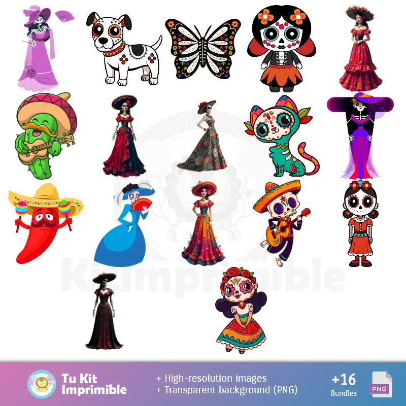 Personajes | Patrons et Textures Catrine Day of the Dead - Scrapbook et kits de fête