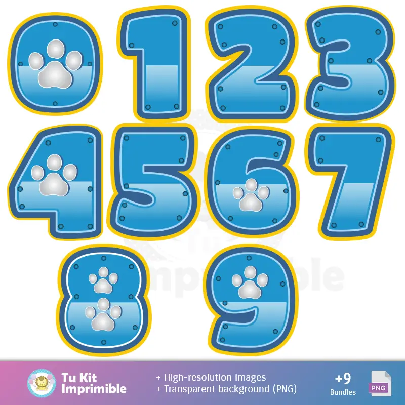 Números Temáticos | Patrouille Paw Patrol Canine Patterns and Textures - Scrapbook and Party Kits