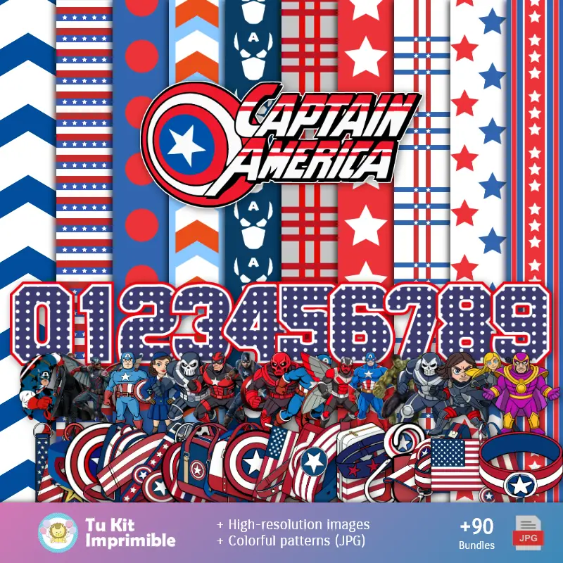 Padrões e Texturas Capitão América - Kits de Scrapbook e Festas