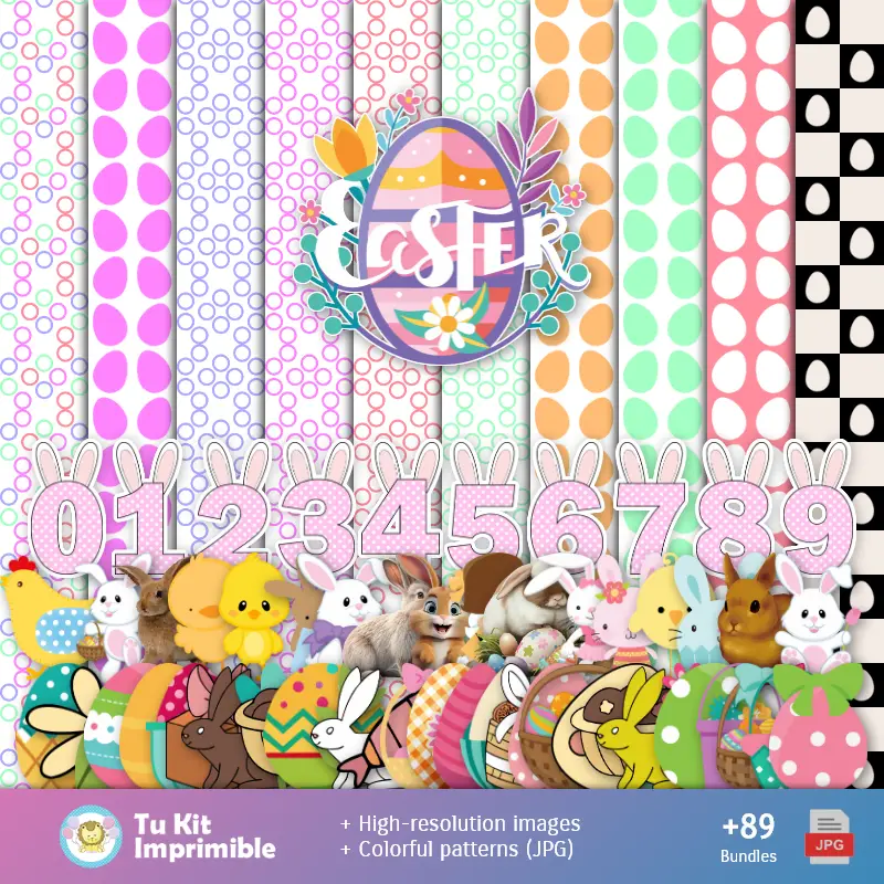 Personajes | Patterns de lapin de Pâques et textures - Scrapbook et kits de fête