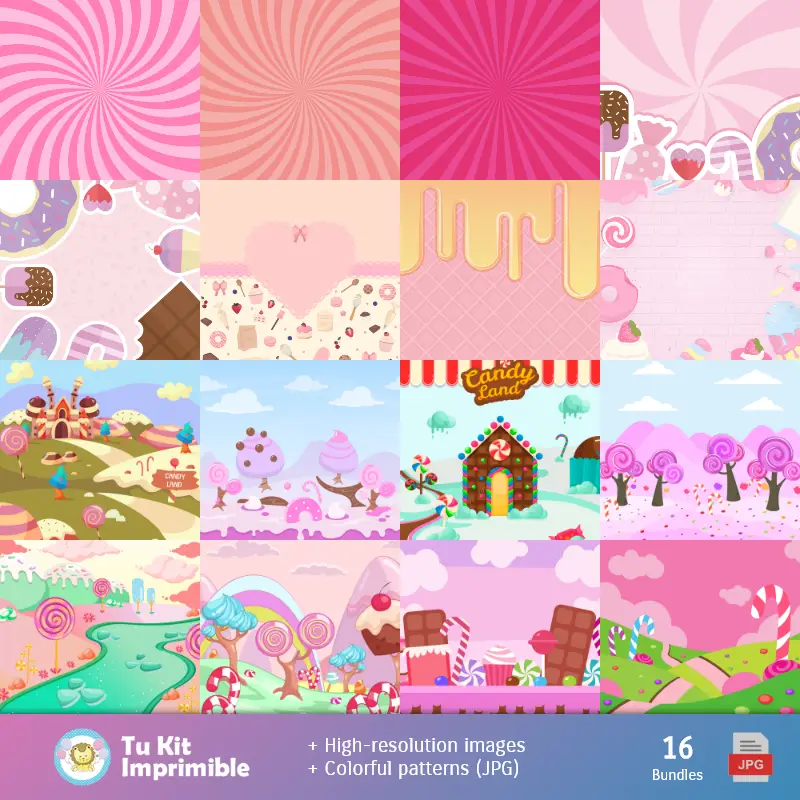 Números Temáticos | Patterns et textures de Candyland - Scrapbook et kits de soirée