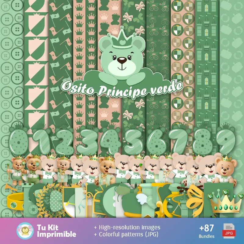 Patterns et textures de l'ours du Prince vert - Cartables et kits de fête