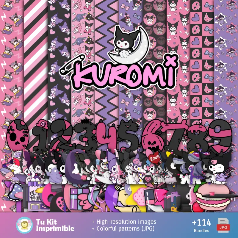 Patterns et textures Kuromi - Scrapbook et kits de fête