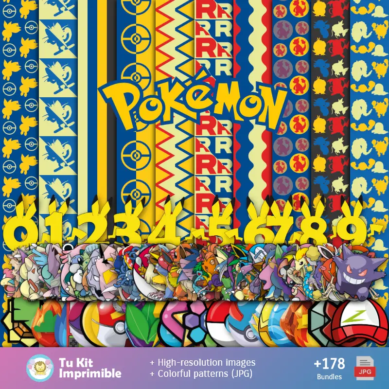 Patterns et textures Pokémon - Scrapbook et kits de soirée