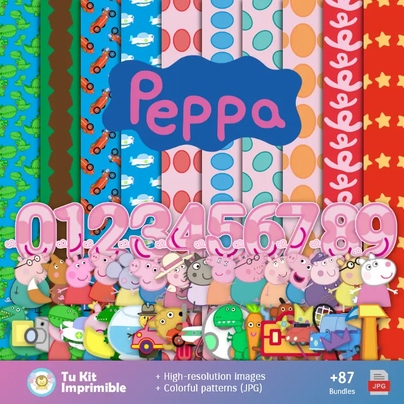 Peppa Pig patterns et textures - Scrapbook et kits de fête