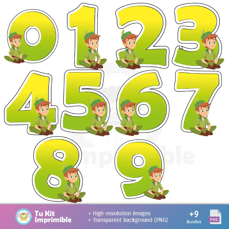 Números Temáticos | Padrões e Texturas Peter Pan - Kits de Scrapbook e Festas