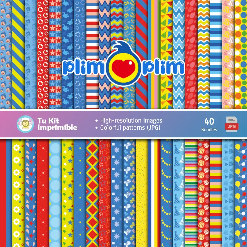 Set de Papeles Digitales Plim Plim - Fundos para Festas e Scrapbooking