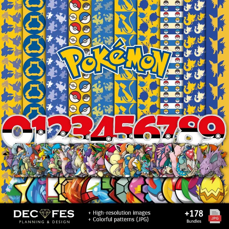 Pokémon Digital Paper - Druckbar für Scrapbook und DIY
