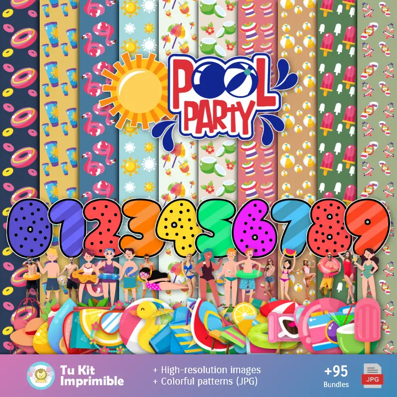 Pool Party Backgrounds - Digital Papers for Decoration