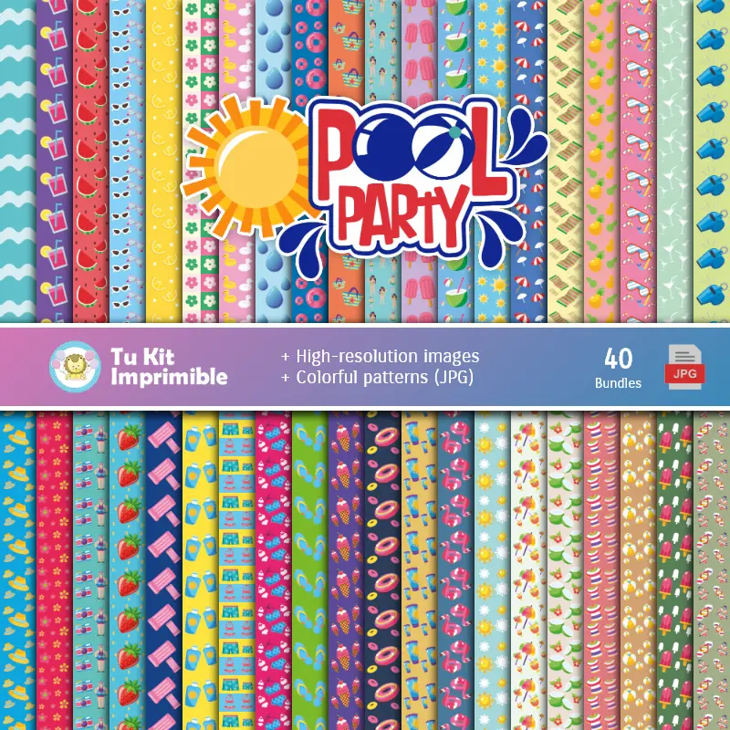 Pool Party Digital Paper Set - Backgrounds for Parties and Scrapbooking
