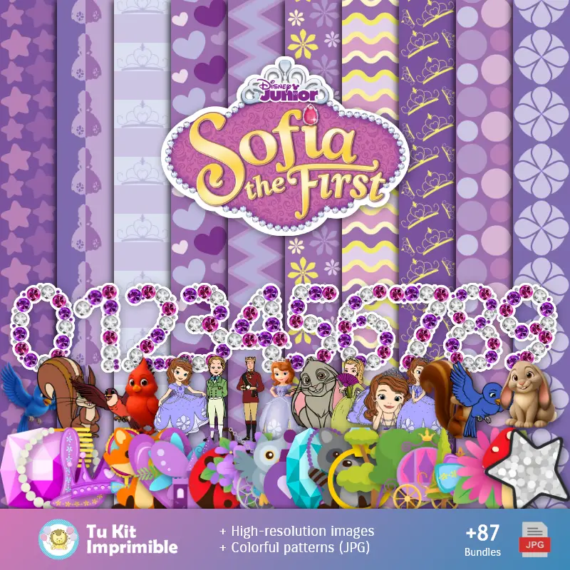 Patrões e Texturas Princesa Sofia - Kits de Scrapbook e Festas