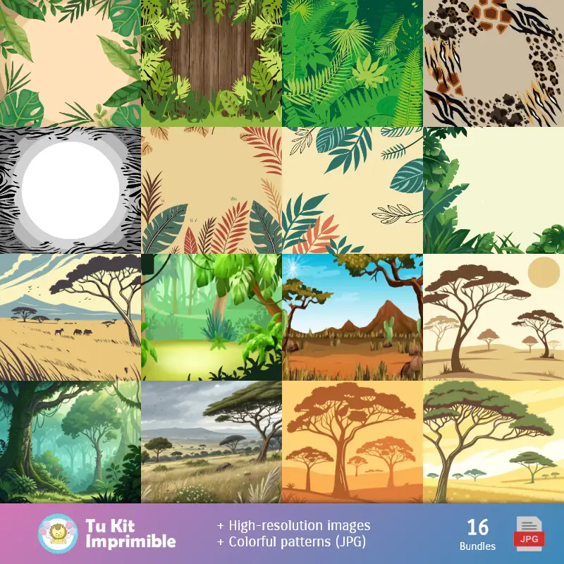 Печать рисунков и текстур животных Safari - Scrapbook и наборы для вечеринок