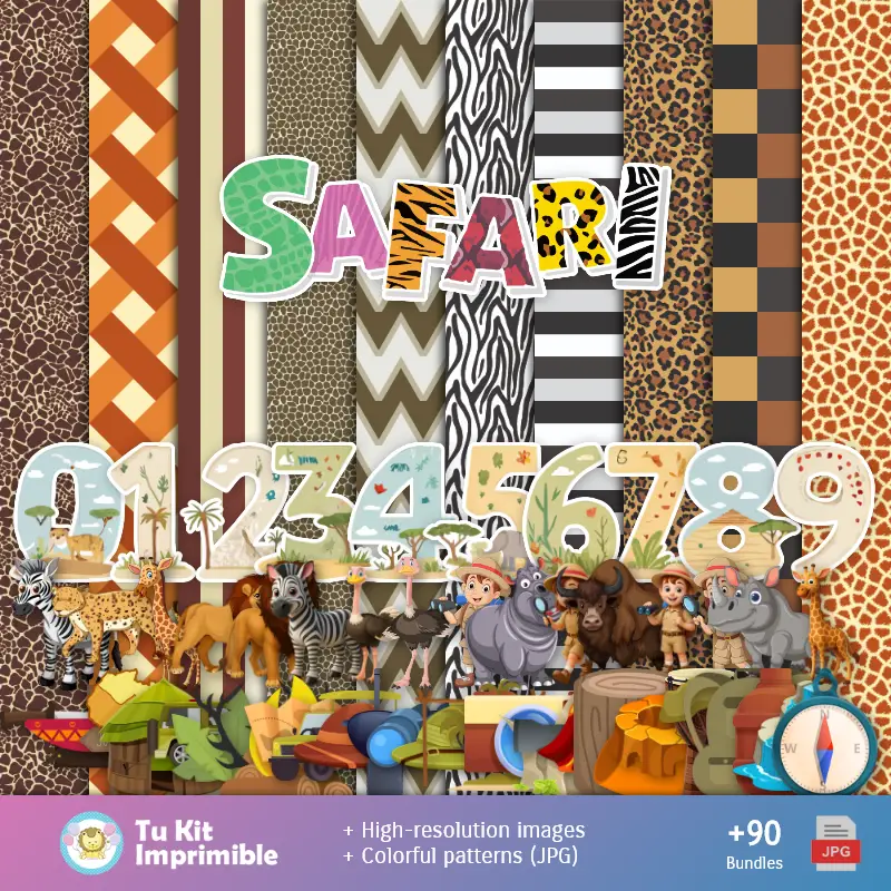 Personajes | Print Safari animal patterns and textures - Scrapbook and party kits