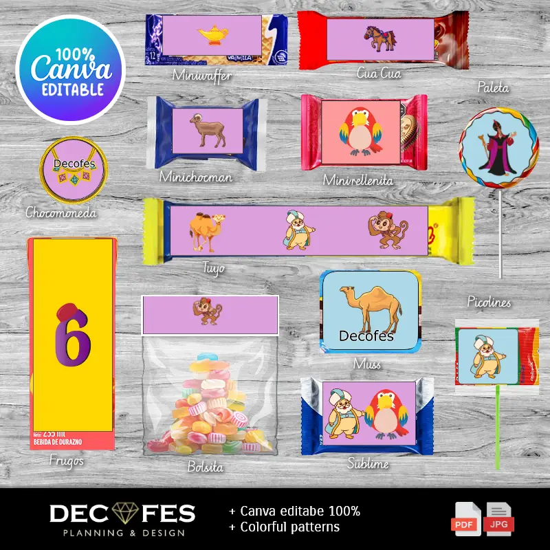 Printable Kit for Classic Aladdin and Jasmine Snacks