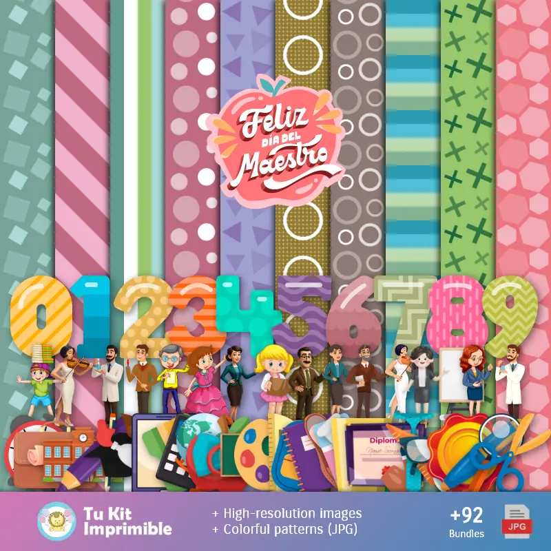 Modelli di giorno del professore e texture - Scrapbook e kit di partito