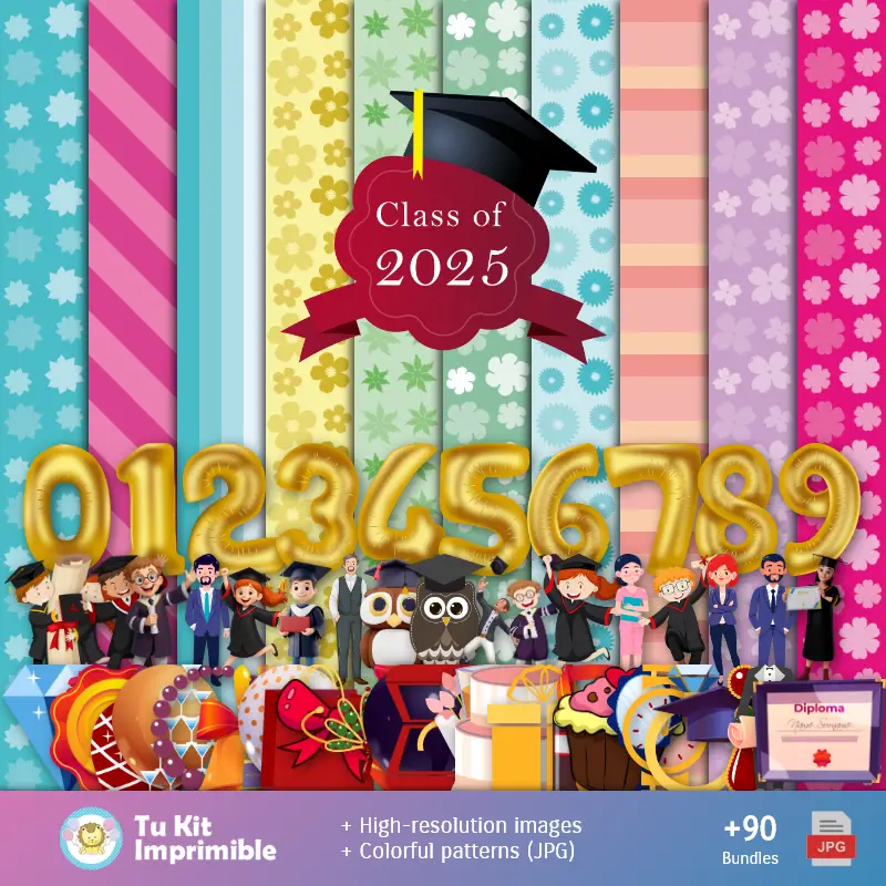 Padrões e Texturas Graduação Promoção - Kits de Scrapbook e Festas