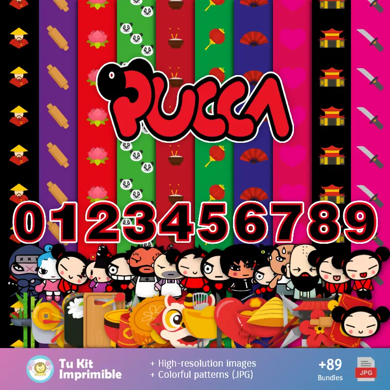 Padrões e Texturas Pucca - Kits de Scrapbook e Festas