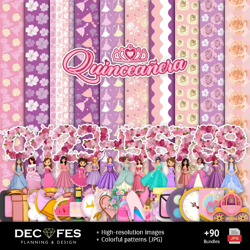 Quinceañera Digital Paper - Printable for Scrapbook and DIY