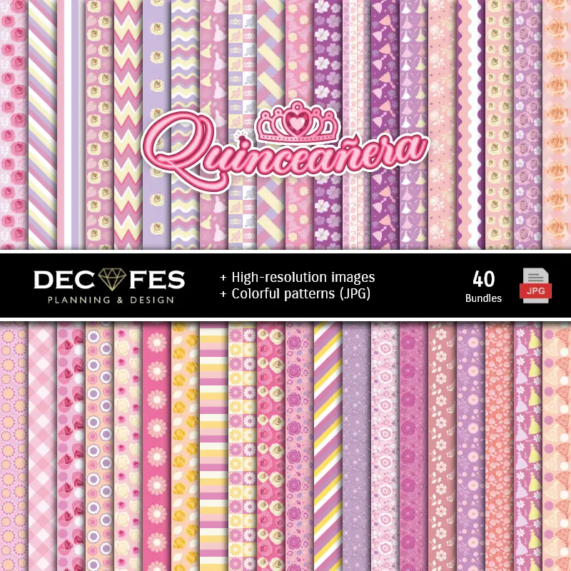 Fondos | Set de Papeles Digitales Quinze Banheira - Fundos para Festas e Scrapbooking