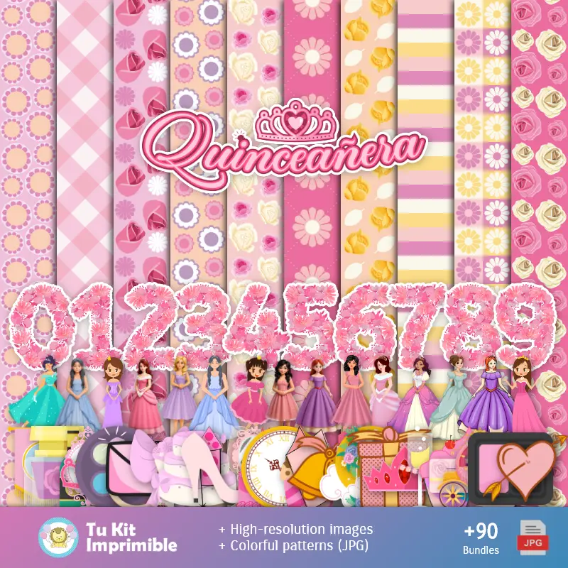 Quinceañera Muster und Texturen - Scrapbook und Partykits