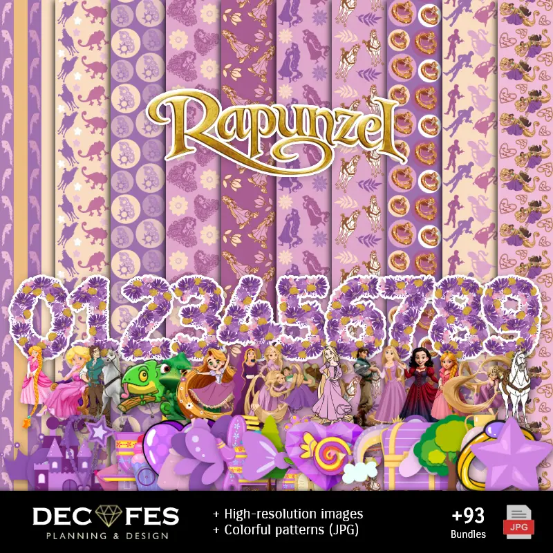 Papel Digital Rapunzel - Imprimíveis para Scrapbook e DIY