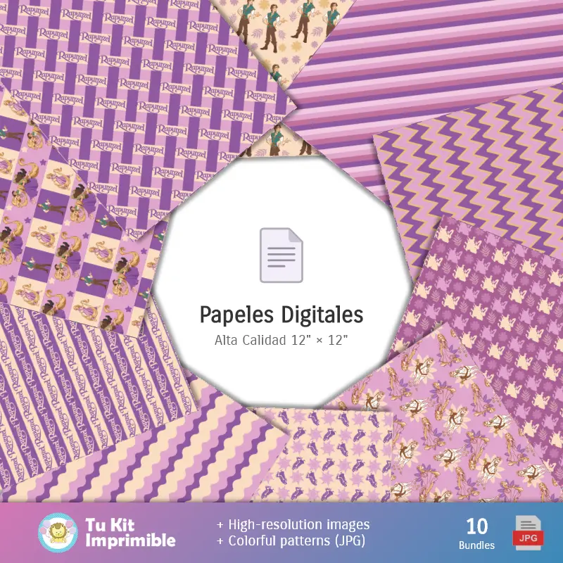 Collages | Padrões e Texturas Rapunzel - Kits de Scrapbook e Festas