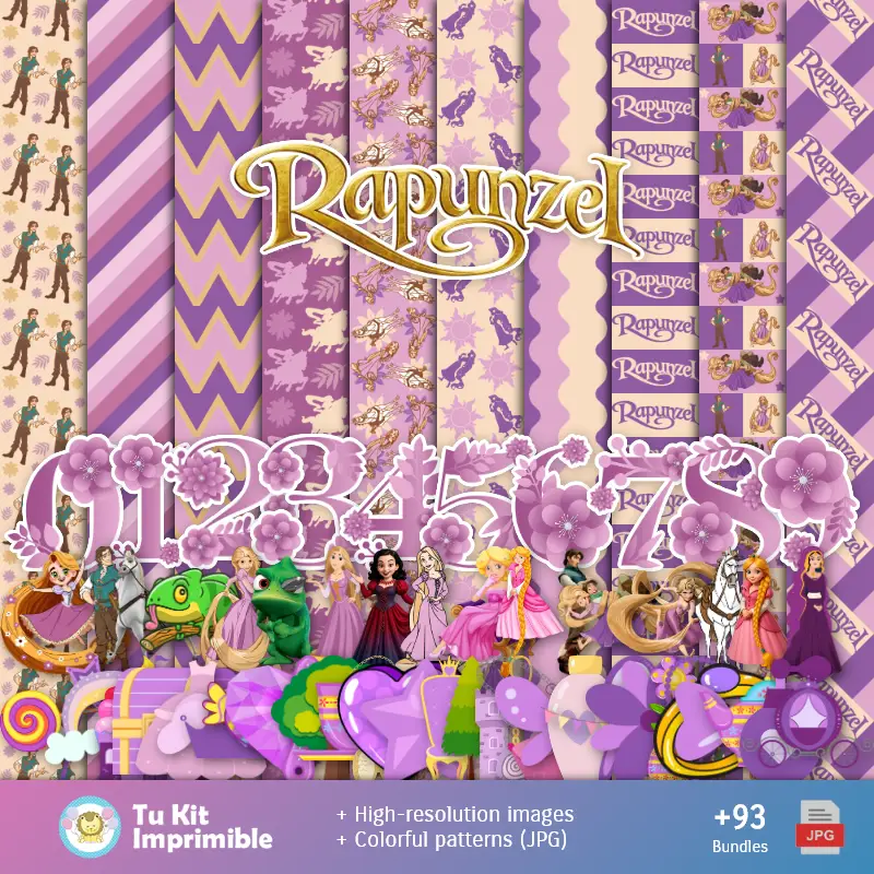 Padrões e Texturas Rapunzel - Kits de Scrapbook e Festas