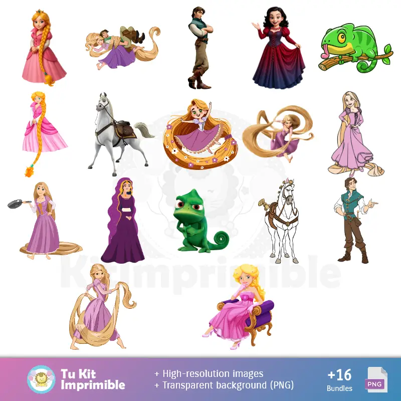 Personajes | Rapunzel modelli e texture - Scrapbook e kit partito