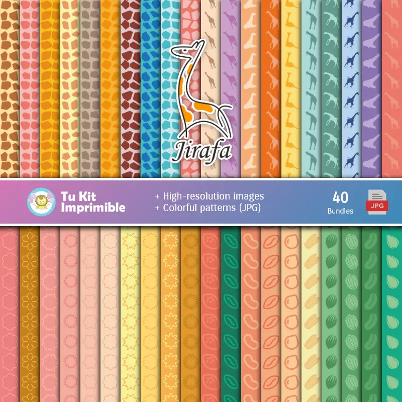 Patrones | Set de Papeles Digitales Jirafas - Fundos para Festas e Scrapbooking