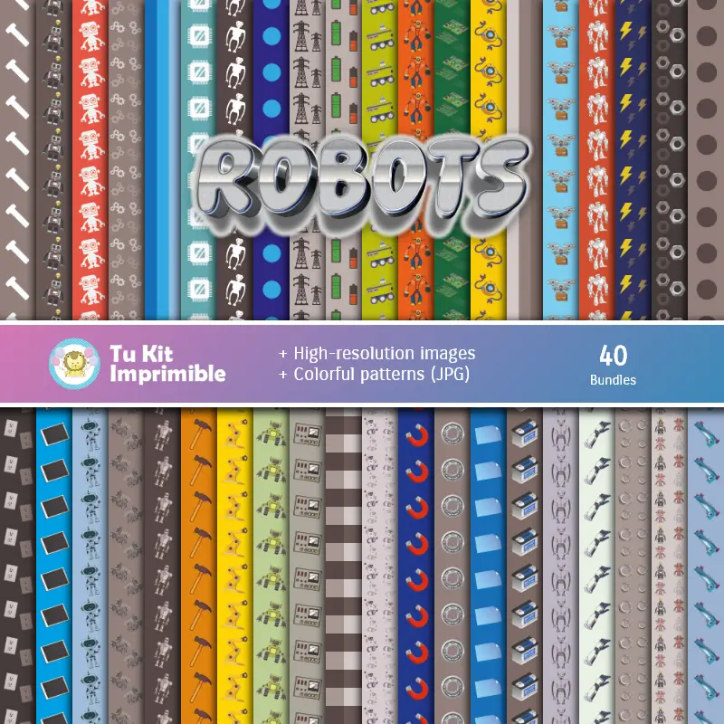 Robots Digital Paper Set - Foundations and Scrapbooking