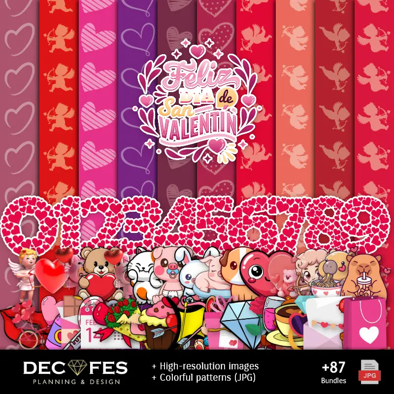 Papel Digital São Valentim - Imprimíveis para Scrapbook e DIY