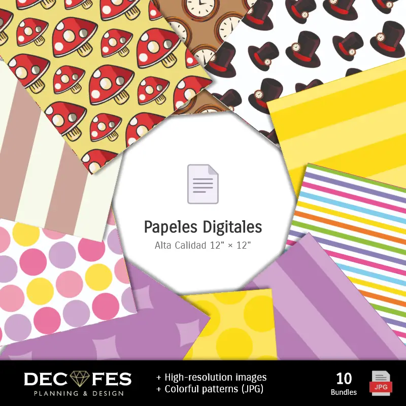 Scrapbook Alicia no País das Maravilhas - Designs Imprimíveis para Manualidades