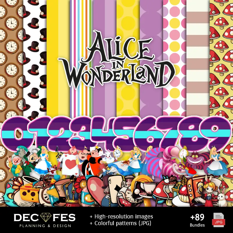 Scrapbook Alicia no País das Maravilhas - Designs Imprimíveis para Manualidades