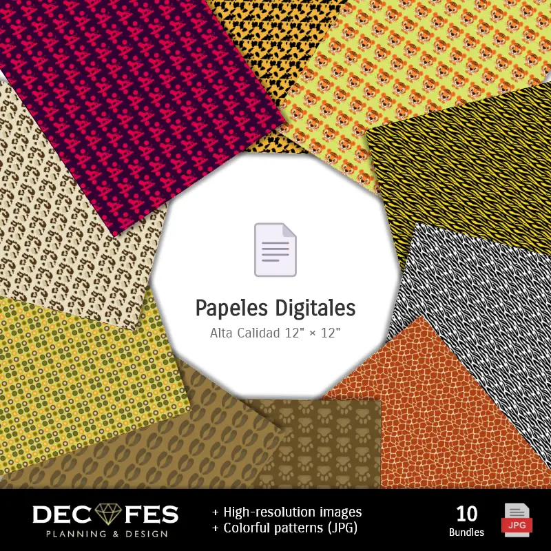 Accesorios | Scrapbook Animal Print Safari - Druckbare Designs für Handbücher