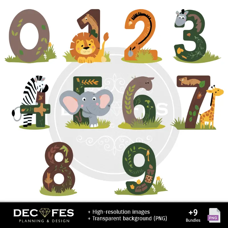 Números Temáticos | Scrapbook Animal Print Safari - Printable Designs for Manualities